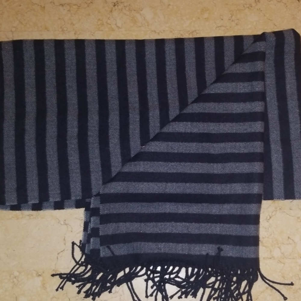 Blue-Striped Tassled Scarf